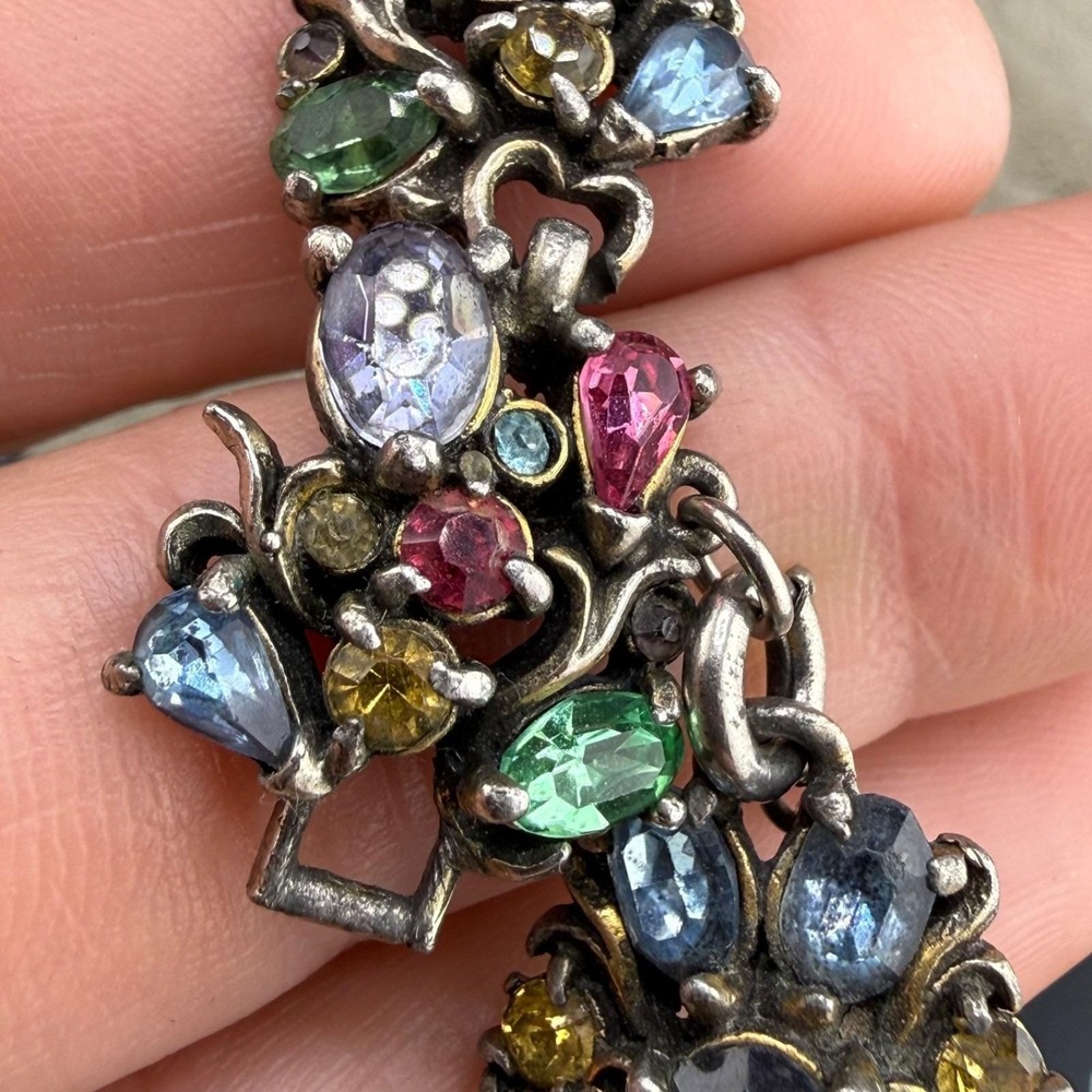 Vintage Hollycraft Bracelet Multi Color Pastel Rhinestone Floral 1950 7in - Picture 14 of 16